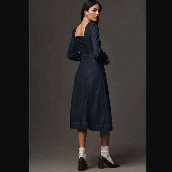 New US 10 Reformation x Anthropologie Celeste denim midi jean dress